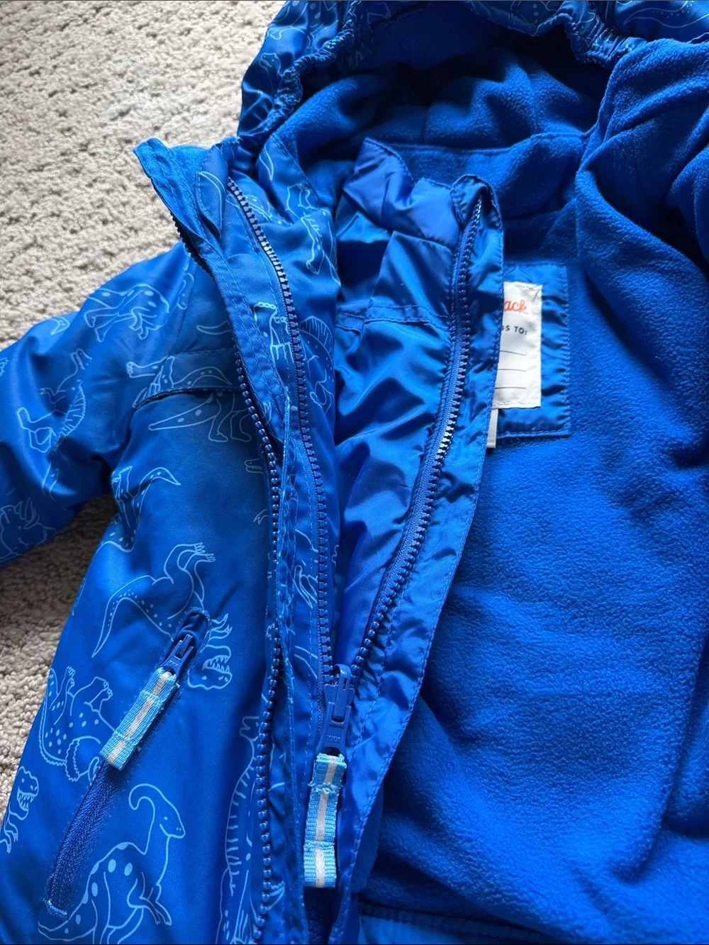 Cat & Jack 3-in-1 Snowplay Jacket Blue Dinosaur All-Weather Coat Boys 2T NWT
